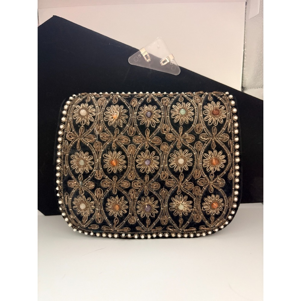 Vintage Black Velvet Clutch with Zardozi Embroidery and Beadwork‎